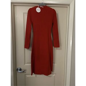 NEW Bell Long Sleeve Sweater Bodycon Ribbed Knit Pullover Midi Dress M NO BELT